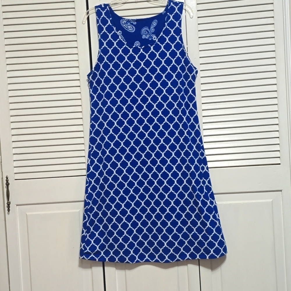 927 Harlow & Rose Blue Floral Woman Sleeveless Scoop Neck Reversible Dress M